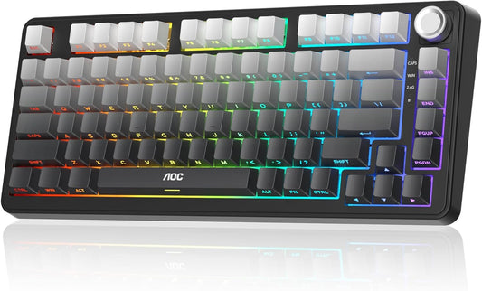 AOC GK330 Gaming Keyboard, Hot Swappable Wireless Mechanical Keyboard Support BT/2.4GHz/USB-C, RGB Backlit, Pre-lubed Reaper Switches, Anti-ghosting, 75% Gasket Custom Keyboard with Five-Layer Padding